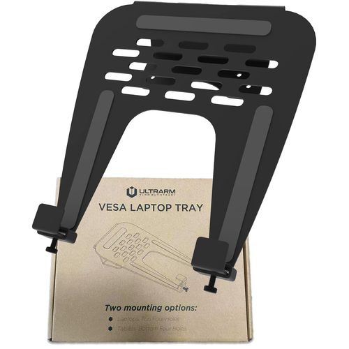 ULTRARM Laptop Tray Steel Notebook Holder for Monitor Arm Desk Mount Stand Fits VESA 75/100 Mounting Holes 29lbs Capacity with Vented Cooling Platform Smooth Laptop Access Design, Black, MAAC-L