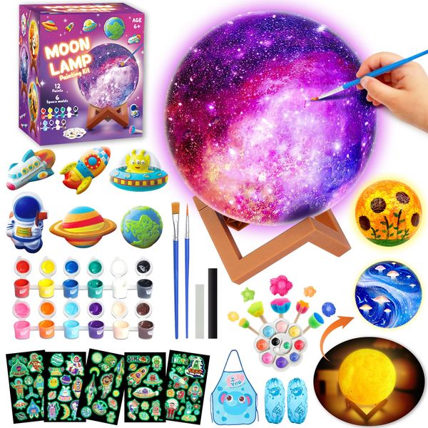 Goodyking Paint Your Own Moon Lamp Kit, DIY 3D Space Moon Night Light, Crafts for Teens Girls Boys, Arts & Crafts for Kids Ages 8-12, Art Supplies Christmas Crafts Birthday Gift for Kids Ages 3+