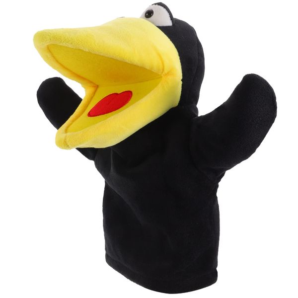 LOGOFUN Crow Hand Puppet Plush Bird Glove Puppet Cartoon Animal Pretend Play Storytelling Party Interactive Toys for Kids