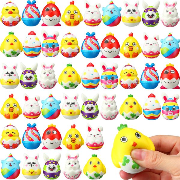 Hollowfly 120 Pieces Easter Stress Ball Bunny Rabbit Chick Easter Eggs Stress Ball Colorful Stress Relief Toy Easter Egg Fillers for Crafts Easter Basket Stuffer Party Favor Classroom Prizes