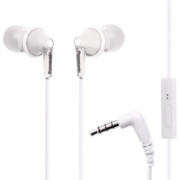 Panasonic ErgoFit Wired Earbuds, In-Ear Headphones with Microphone and Call Controller, Ergonomic Custom-Fit Earpieces (S/M/L), 3.5mm Jack for Phones and Laptops - RP-TCM125-W (White)