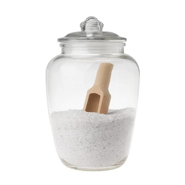 Upper Midland Products Glass Salt Bottle with Wooden Scoop for Bath Salts, Container with Airtight Lid, Epsom 2.3L (7