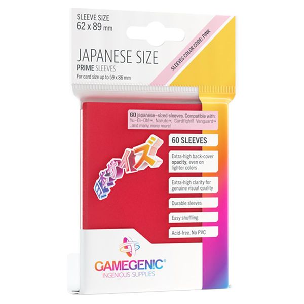 Prime Japanese Size Card Sleeves | 60 Pack of 62 mm by 89 mm Card Sleeves | Premium Quality Card Game Holder | Use with TCG and LCG Games | Red Color | Made by Gamegenic