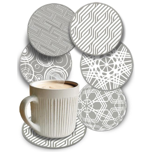 [Set of 5] Silicone Coaster Coaster Set, Stylish, Nordic, Washable, Round Cup Mat, Anti-Slip, Scratch-Resistant, Black, Gray, Navy, Coaster Set (Mix), Light Gray