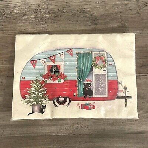 Mary Lake Thompson Flour Sack Towel Christmas Camper Black Lab Dog Cat NEW 30”