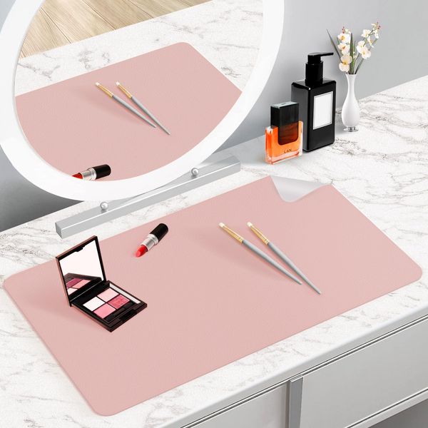 TOHONFOO Makeup Mat for Vanity to Protect Vanity Desk Top, Dual-Sided Vanity Mat, Easy to Clean Vanity Desk Mat - Vanity Makeup Pads Waterproof and Oilproof, 31.5 x 15.7 in (Pink and Silver)