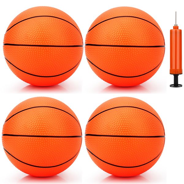 7 Inch PVC Mini Basketball for Indoor Basketball Hoops, Soft 7" Rubber Small Replacement Basketball for Over Door Basketball Hoop Sets, Little Basketballs for Beach Pool Outdoor (4 PCS with Pump)