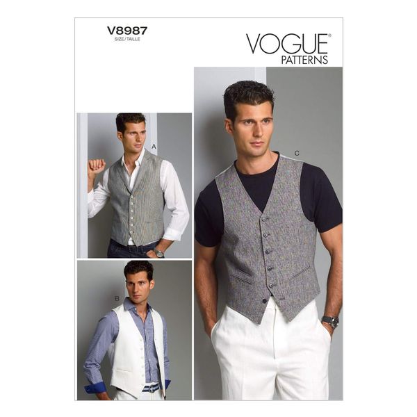 Vogue Patterns V8987 Muu 34/36/ 38/40 Mens Vest, Multi-Color