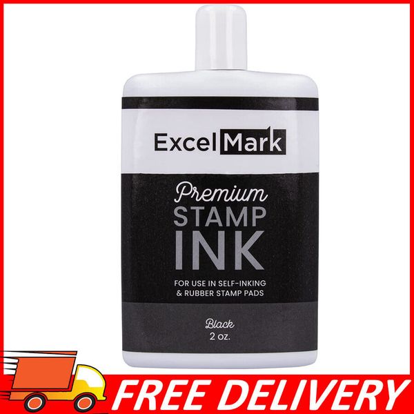 ExcelMark Premium Stamp Refill Ink, Black, 2 Ounce Bottle