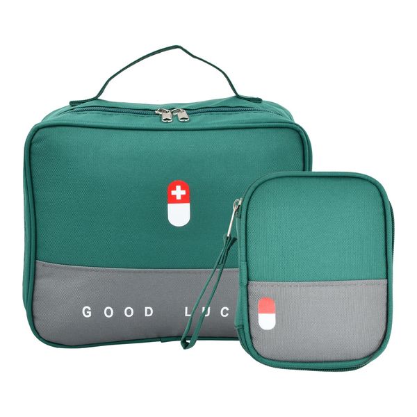 Litinliv 2 Pack First Aid Kit Storage Bag, Portable Medicine Bag, Travel Mini First Aid Pouch, Medicine Storage Bag Built-in Compartment Waterproof for Home, Office, Camping, Hiking(Green)