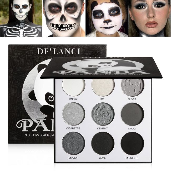 Schwarz Weiß Grau Silber Lidschatten Palette Hochpigmentierte, Afflano Dunkelgraue, Schwarze, Rauchige Eyeshadow-Make-UP-Palette, Langlebig für Tägliche Makeup, Kleine Mini Lidschattenpalette -Panda