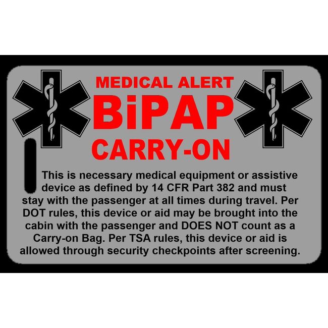 Lo-Viz Gray Carry-On BiPAP Bag Tag - TSA - Sleep Apnea