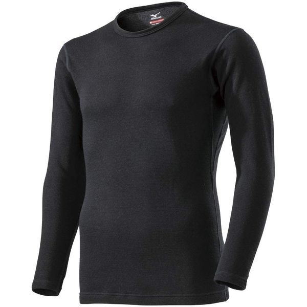 Mizuno Men's Thermal Underwear, EX Crew Neck Long Sleeve Shirt, Cold Protection, Moisture Absorption, Heat Generating, Old Model, Black (Old Model)