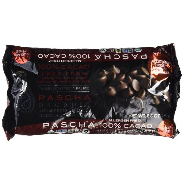 PASCHA ORGANIC UNSWEETNED 100% DARK CHOCOLATE CHIPS, 8.75 OZ- 6 PACK