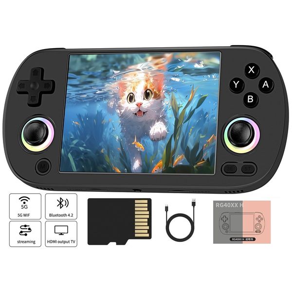 RG40XX H Retro Handheld Game Console , 4.0 Inch IPS Screen Linux System Built-in 64G TF Card 5488 Games Support HDMI TV Output 5G WiFi Bluetooth 4.2(Black)