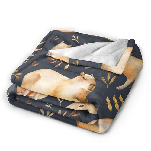 Animal Capybara Leaf Blanket Soft Lightweight Throw Blankets Cozy Flannel Bed Throws for Sofa Couch Travel Home Room Bedroom Decor Gifts for Girls Boys Kids Adults 60"x50"