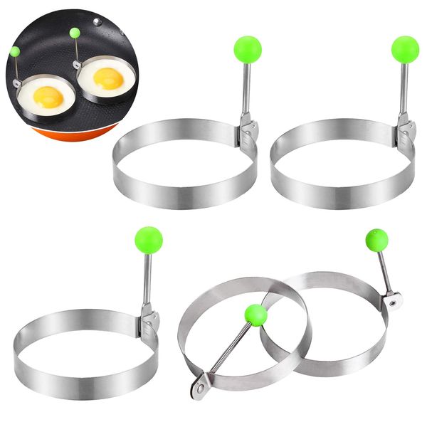 Egg Ring Non Stick 5 pieces, Stainless Steel The Diameter 3.9 in Round Egg Cooking Rings, Non Stick Egg Rings, Frying Pancake Mcmuffins Griddle