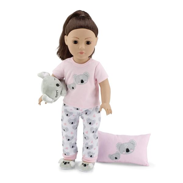 Emily Rose 18 Inch Doll Clothes & Accessories Cozy PJ Pajamas Sleepover Outfit Set | Koala 18" Doll Pajama Gift Set with Doll Slippers, Pet Koala Toy and Doll Pillow Accessory!