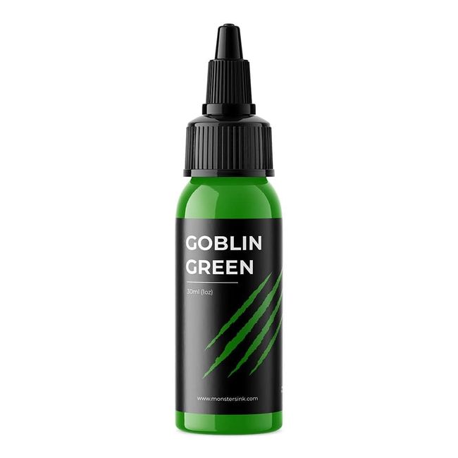 Monsters Ink Coloured Tattoo Ink 30ml - Black Tattoo Ink, Red Tattoo Ink, Green Tattoo Ink, Blue Tattoo Ink, Yellow Tattoo Ink (30ml, Goblin Green)
