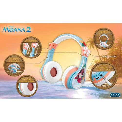 eKids Moana Bluetooth Headphones for Kids, Wireless Headphones with Microphone Includes Aux Cord, Kids Earphones for School, Home, or Travel