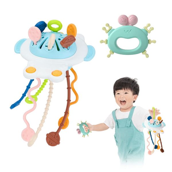 Montessori Toy String Toy, String Toy, 5 Sensory Shige Kit, Interactive, 4 Different Plays, Pull, Push, Hanging, Teething Prevention, Flushable, Educational Toy, Concentration, Color Recognition,