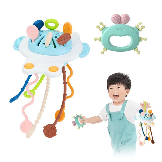 Montessori Toy String Toy, String Toy, 5 Sensory Shige Kit, Interactive, 4 Different Plays, Pull, Push, Hanging, Teething Prevention, Flushable, Educational Toy, Concentration, Color Recognition,