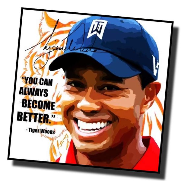 Paraline Art Frame Tiger Woods Pro Golfer Golf Overseas Sports Graphic Art Panel Wood Wall Decor Poster (10.2*10.2 inches (26*26 cm Art Panel Only)