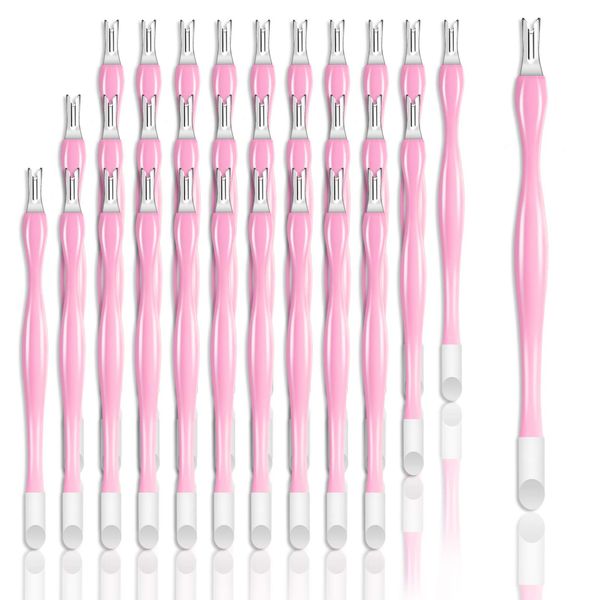 Allstarry 30 Pieces Nail Cuticle Trimmer Remover Plastic Handle Cuticle Pusher Rubber Nail Cleaner Double Head Dead Skin Cuticle Knife Removal Fork Nail art Tools for Girls Women and Men - Pink