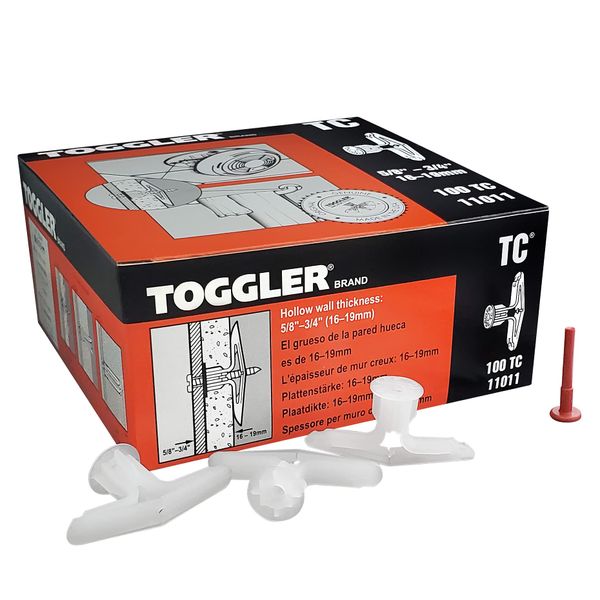 TOGGLER Toggle TC Commercial Drywall Anchor, Polypropylene, Made in US, 5/8" to 3/4" Grip Range, For #6 to #14 Fastener Sizes (Pack of 100)