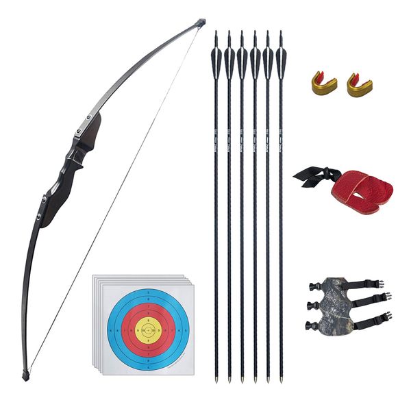 D&Q Archery Recurve Bow and Arrows Set for Adults Wooden 35 lbs Archery Bow Set for Teens Riser Right Hand Longbow Outdoor Training