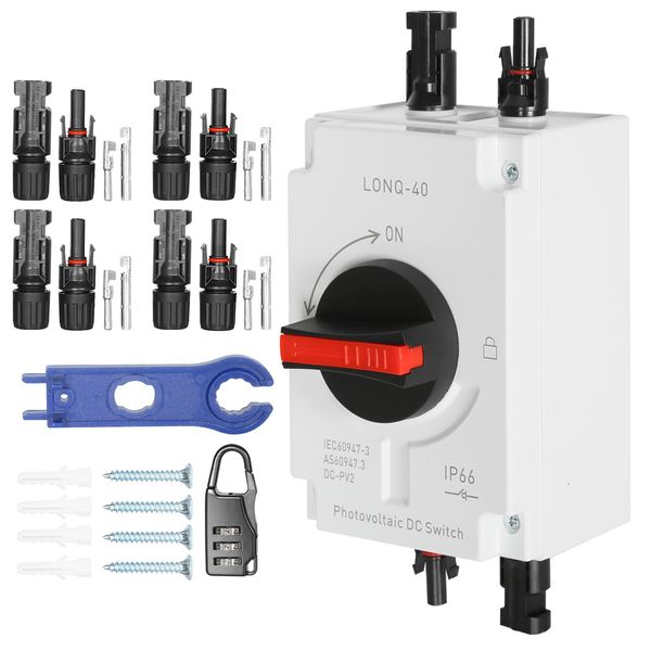 Jadeshay DC Trennschalter, Leistungsschalter IP66 pv trennschalter 32A 1200V DC pv hauptschalter mit Kabelverschraubung für,Solarpanel, Solarsystem