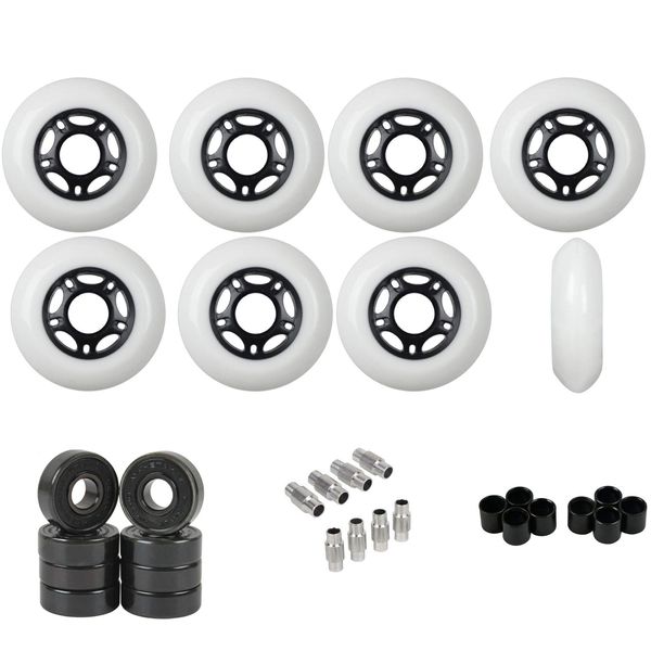 Players Choice Replacement Inline Skate Wheels Outdoor with Hybrid Ceramic Bearings - White 80mm 89A