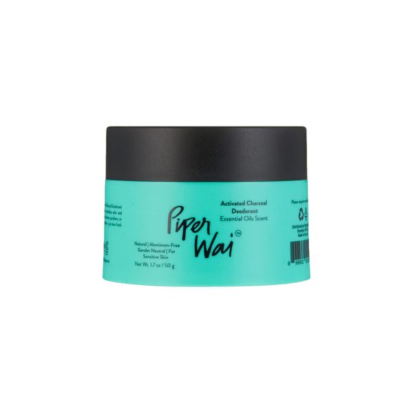 PiperWai Natural Deodorant w/Activated Charcoal | 24-Hour Sweat Protection, Vegan, Aluminum Free Deodorant for Women & Men | Travel Essential Shark Tank Product | 50g Scented Single Jar