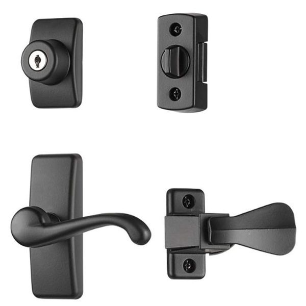 Ideal Security Storm Door Handle Set with Lock, Matte Black (4 Piece Set)