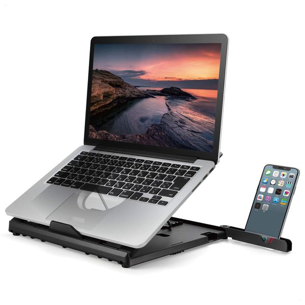 Elecom PCA-LTS8BK Laptop Stand, Foldable, 8 Levels, Smartphone Stand Included, Compatible with 15.6-inch Laptops, Black