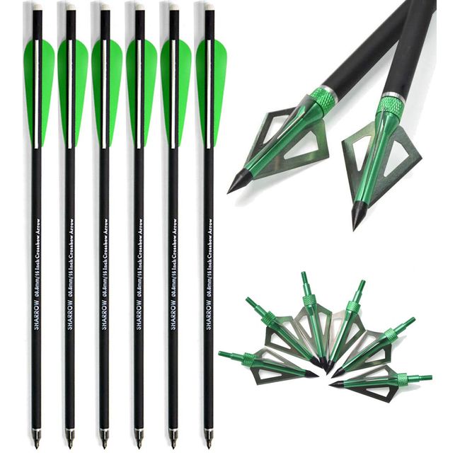 AMEYXGS 6/12pcs Archery Carbon Crossbow Bolt 16/17 Inch Hunting Carbon Arrow with 3 Fixed Blade Arrowhead Can Replaced Arrowhead (16 '' 6 pcs)