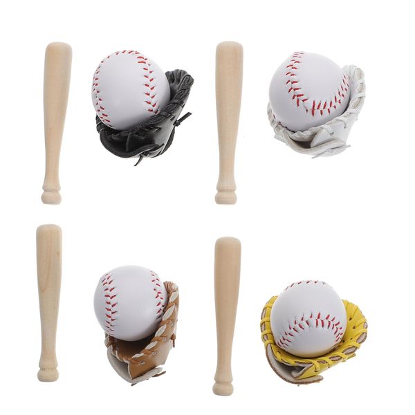 Toyvian 4 Sets Baseball Model Unfinished Mini Wooden Baseball Bats Sports Balls Miniature Baseball Ornaments Miniature Baseball Figures Home Decor Self Made Leather Children Accessories