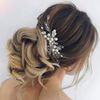 Handcess Bride Wedding Pearl Hair Pins Silver Leaf Headpieces Crystal Bridal Hair Accessories for Bride and Braidesmaids