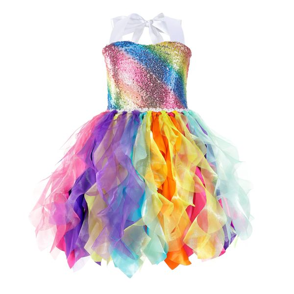 Rainbow Tutu Dress for Girls Princess Birthday Party Dresses Sparkly Sequin Tulle Fairy Dress for Girls Christmas Prom Pageant Sneaker Ball Gown 11-12T