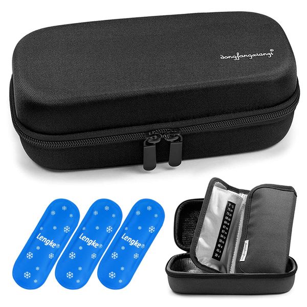 YOUSHARES Insulin Case with 3PCS Nylon Ice Packs - Insulin Cooler Travel Case Medicine Cool Bag Insulin Pen Case for Diabetic Supplies (Black)