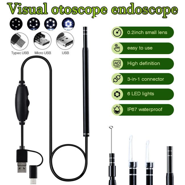 LED HD Ear Endoscope Otoscope Ear Wax Cleaning Camera Tool Cleaner Removal Kit