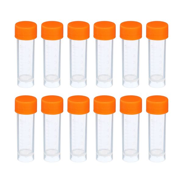 PATIKIL 5ml Test Tube Test Tube Measuring Tube Plastic 12pcs Freezer Container Storage Screw Cap for Laboratory Science, Clear