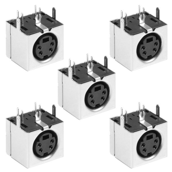 sourcing map S-video PCB Mount 4 Pin Mini Din Socket Audio Video Connector Black 5Pcs