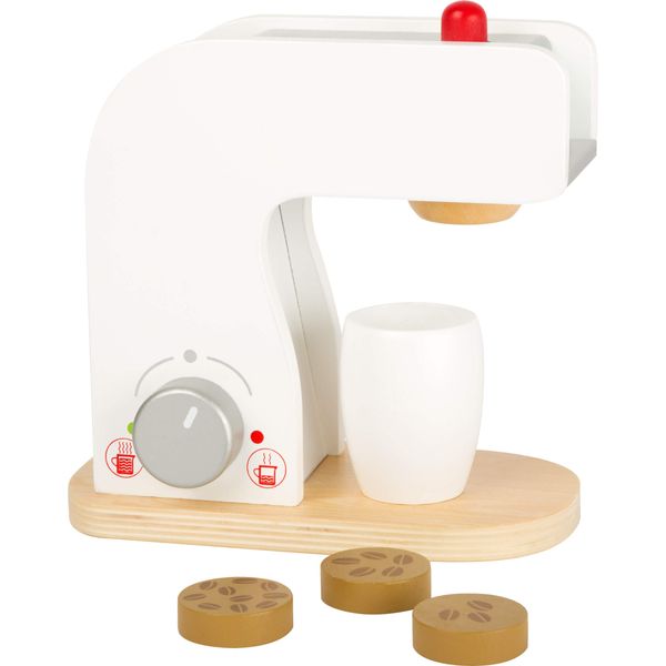 Small Foot 10593 Machine with Rotating and Push Buttons as Well Cup and Wooden Plates with Coffee Beans Print as Contents, Ideal Accessories for The Children's Kitchen