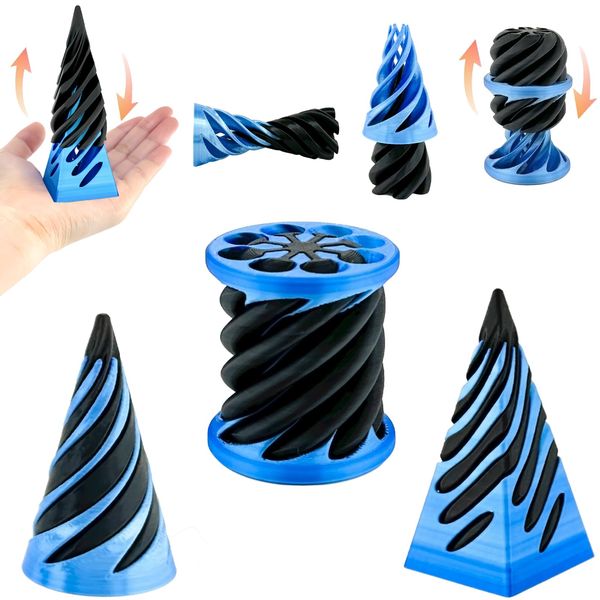 3 Packs Impossible Cone, Spiral Cone Fidget Toy 3D Printed Spiral Cone Toy, Pyramid Passthrough Sculpture, Mini Cones Pass Through Pyramid Fidget Toy for Stress and Anxiety Relaxing (Blue)