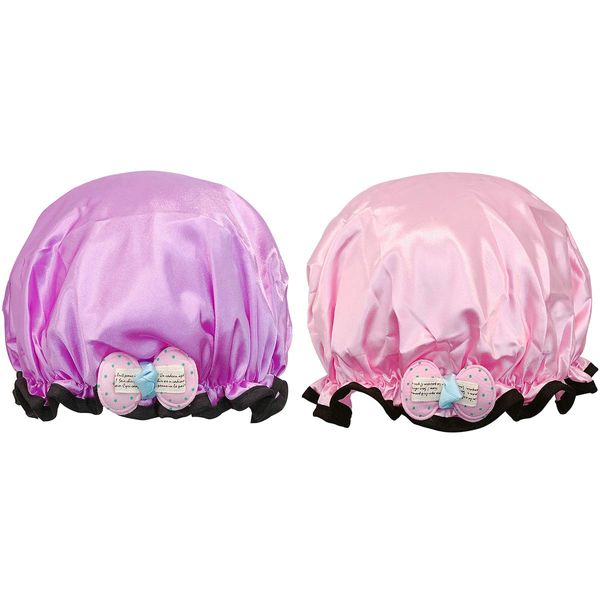 Wrapables® Fun and Novelty Double Layer Waterproof Shower Caps for Kids (Set of 2), Precious Bow