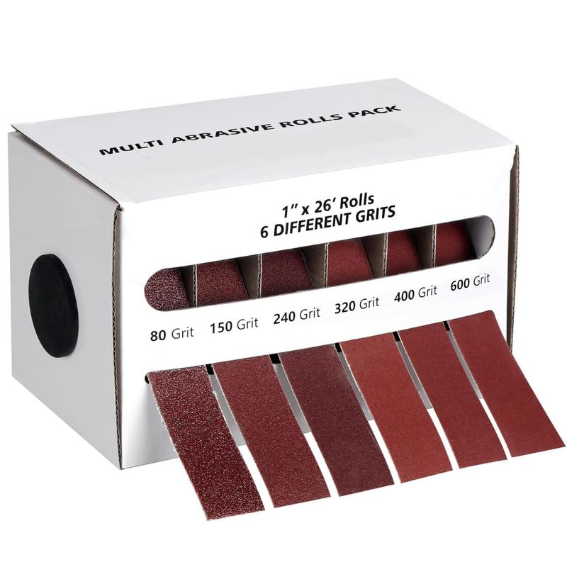 LYHLYA Geassorteerde aluminiumoxide schuurpapier rollen met dispenser, 150/240/320/400/600 korrels, compatibel met hout en metaal, elke rol 1 x 49,7 voet