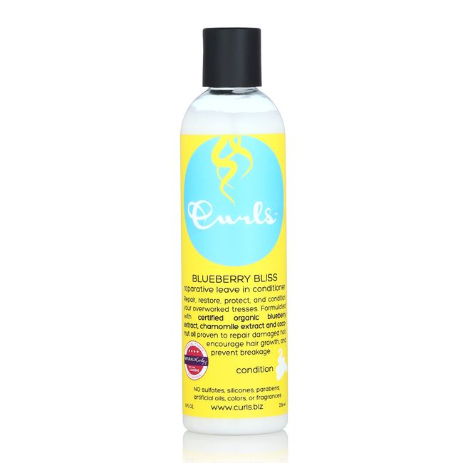 Curls Blueberry Bliss Reparative Leave In Conditioner - Repair Damage and Prevent Breakage - Encourage Hair Growth - For Wavy, Curly, and Coily Hair Types 8 oz