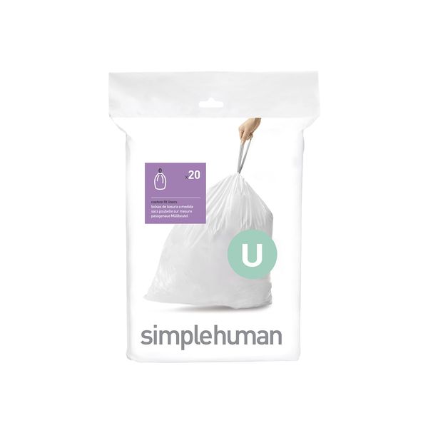 simplehuman Code U Custom Fit Drawstring Trash Bags in Dispenser Packs, 20 Count, 55 Liter / 14.5 Gallon, White