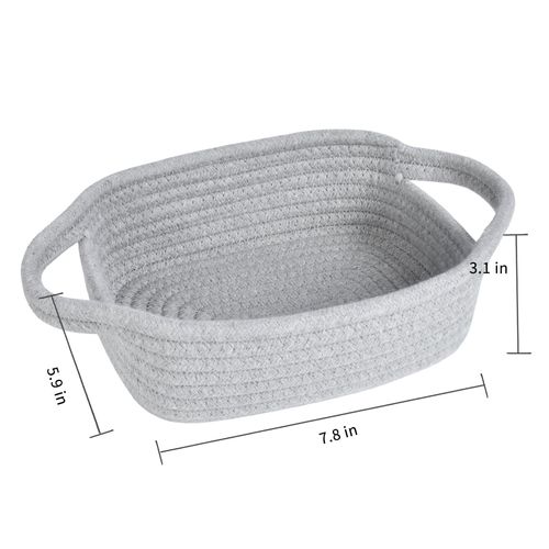 ABenkle Small Storage Basket, Mini Basket, Cute Tiny Cotton Rope Woven Basket, Shelf Basket, Boho Decorative Toy Dog Cat Basket for Nursery, Bedroom, Spa, Empty Gift Basket - XS,Grey